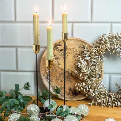 Artículo Candelabro, portavelas de metal, dorado / negro H33.5cm Ø2.2cm