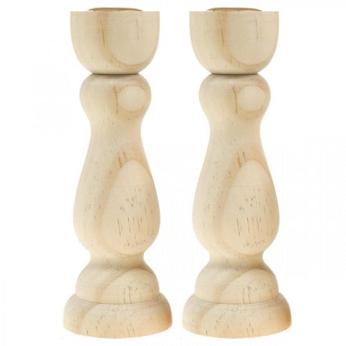 Artículo Candelabro de madera para decoración de mesa para velas cónicas H17cm 2 uds