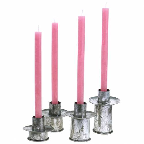 Artículo Juego de portavelas escalonado plata antiguo Ø9,5–10,5cm H7–14cm 4 piezas