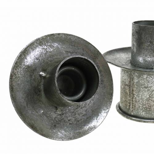 Artículo Juego de portavelas escalonado plata antiguo Ø9,5–10,5cm H7–14cm 4 piezas