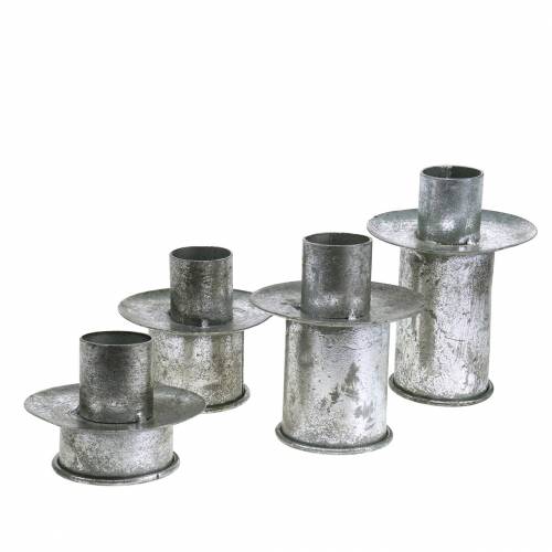 Juego de portavelas escalonado plata antiguo Ø9,5–10,5cm H7–14cm 4 piezas