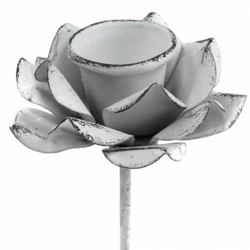 Artículo Portavelas flor para pegar metal blanco Ø6×10cm