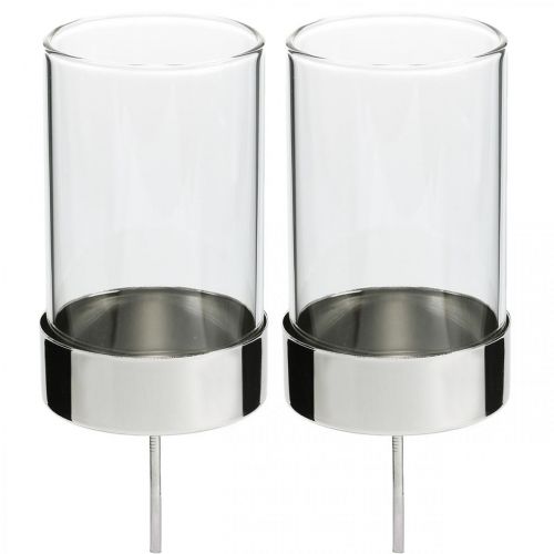 Artículo Portavelas para enchufar metal/vidrio Ø5cm H14cm 4 piezas