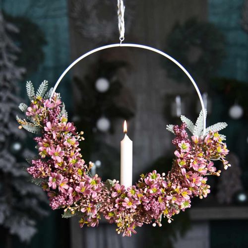 Floristik24 Candelero para colgar aro decorativo metal blanco Ø28,5cm 3pcs