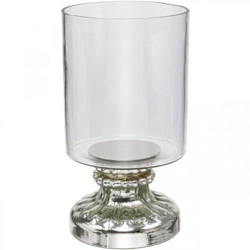 Linterna de cristal vela de cristal aspecto envejecido plata Ø13cm H24cm