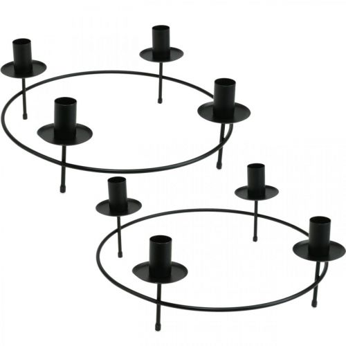 Artículo Anillo de vela, velas de palo, portavelas, negro, Ø33,5 cm, H11 cm, 2 piezas