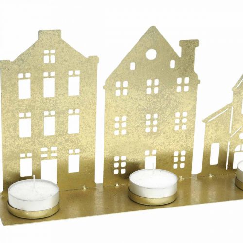 Artículo Candelabro Luces Navidad Deco Casas Oro 52×12cm