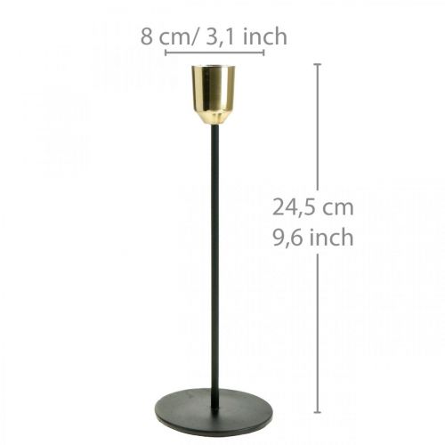 Floristik24 Candelero de metal, candelabro dorado / negro H24.5cm Ø2.2cm