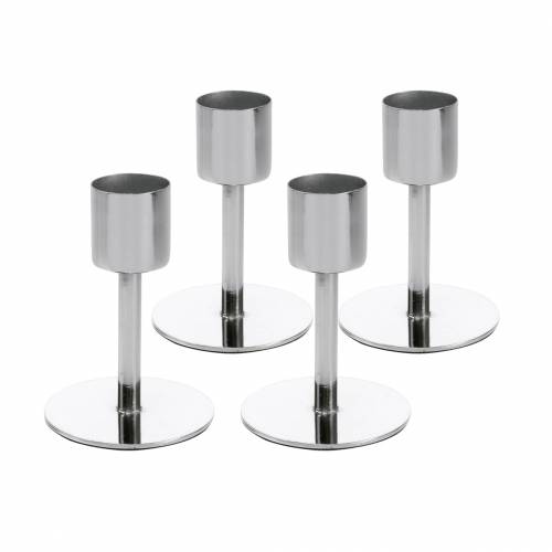 Floristik24 Juego de portavelas de metal para velas cónicas plateado Ø2,2cm H7,3cm 4 piezas