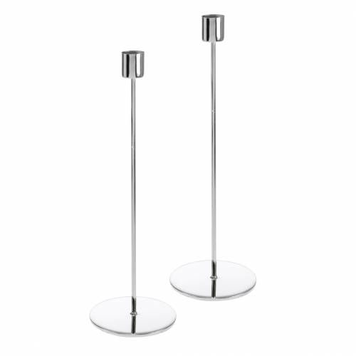 Artículo Portavelas de metal para velas cónicas plateado Ø2.2cm H28cm 2pcs