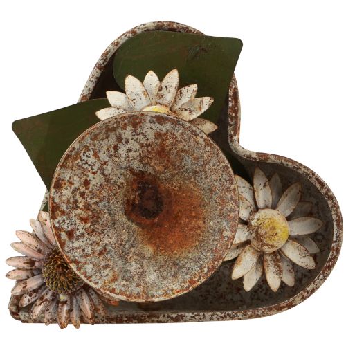 Artículo Candelero corazón de metal con flores portavelas vintage óxido 14×13cm