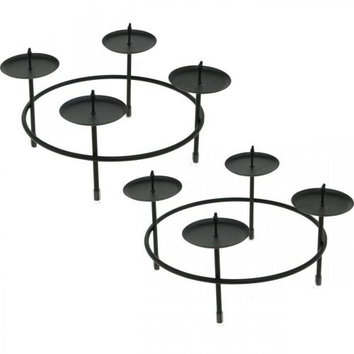 Candelabro para 4 velas corona de Adviento de metal negro Ø18,5cm 2ud