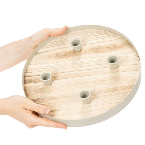 Bandeja redonda de madera para cuatro velas cónicas, 30 cm. | Floristik24.es