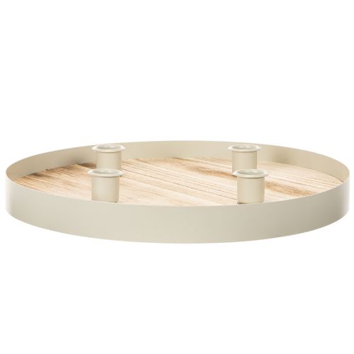 Bandeja redonda de madera para cuatro velas cónicas, 30 cm. | Floristik24.es