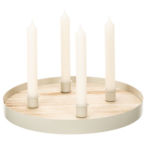 Bandeja redonda de madera para cuatro velas cónicas, 30 cm. | Floristik24.es