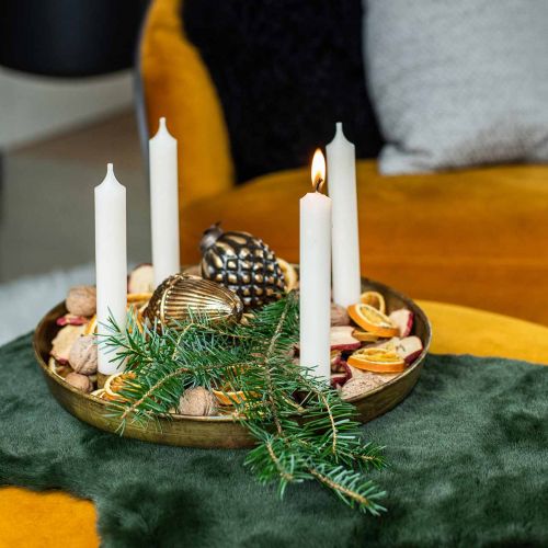 Floristik24 Plato para velas, Cuenco para corona de Adviento, Adorno navideño aspecto antiguo dorado Ø30cm