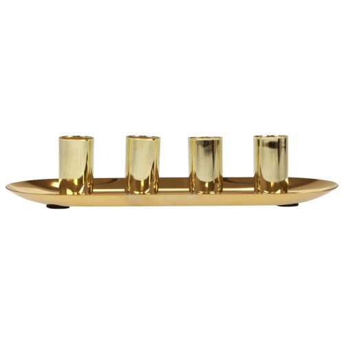 Artículo Portavelas con plato de vela de metal dorado 23x9x4,5cm