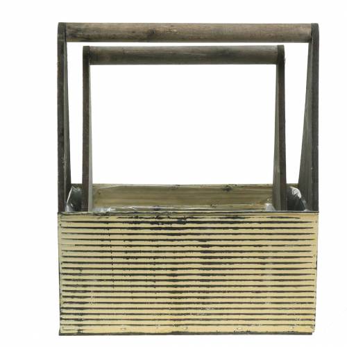 Floristik24 Jardinera con mango crema, gris madera blanca lavada metal 30 × 12.5cm / 28 × 12cm juego de 2