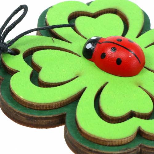 Artículo Hoja de trébol con escarabajo para colgar verde 7cm 6uds