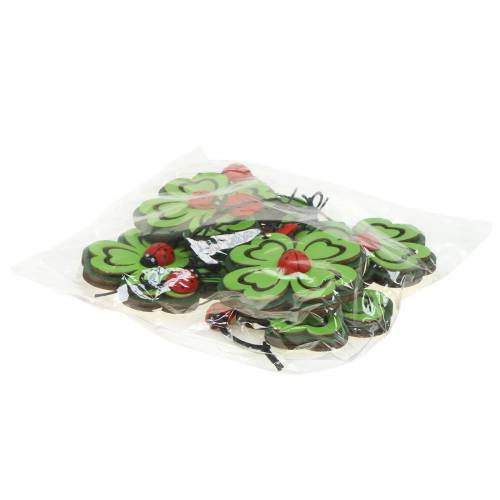 Artículo Hoja de trébol con escarabajo para colgar verde 7cm 6uds