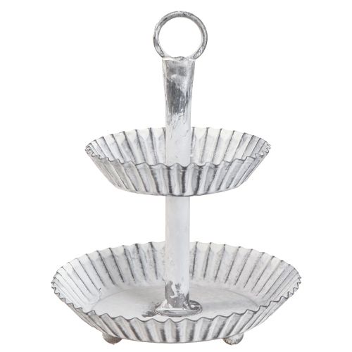 Floristik24 Soporte para tartas Shabby Chic metal blanco 2 niveles Ø16,5cm