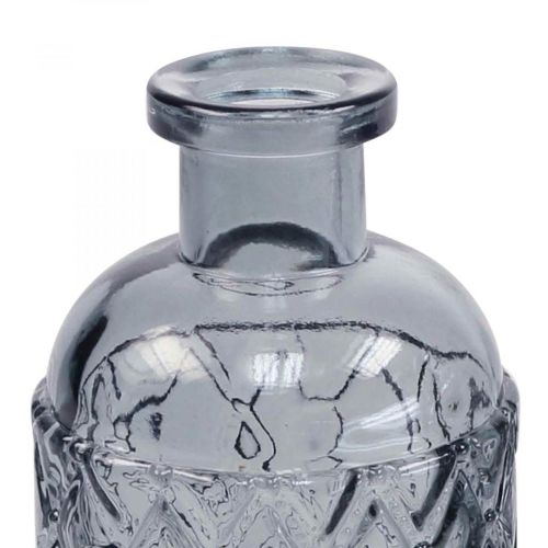 Floristik24 Florero de cristal pequeño florero patrón de diamantes vidrio azul gris H12.5cm 6pcs