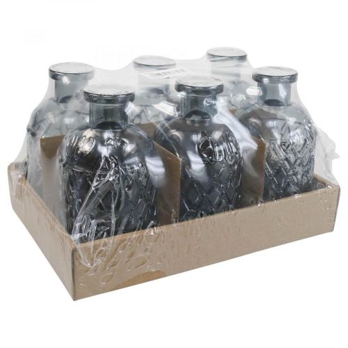 Floristik24 Florero de cristal pequeño florero patrón de diamantes vidrio azul gris H12.5cm 6pcs