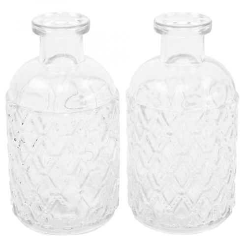Florero de cristal pequeño jarrón con diseño de diamantes cristal transparente H12.5cm 6pcs