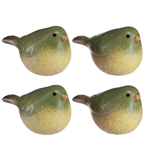 Artículo Pequeño pájaro de cerámica decoración de cerámica verde primavera 8,5 cm 4 piezas