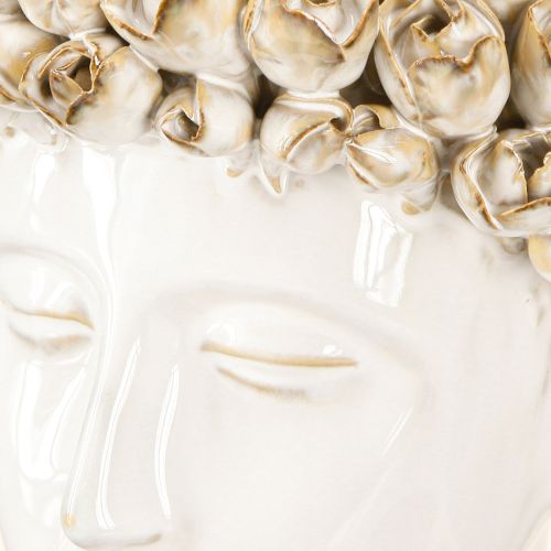 Artículo Jarrón de cerámica con forma de cabeza y rosas, color blanco y marrón, Ø19 cm, alto 2,5 cm