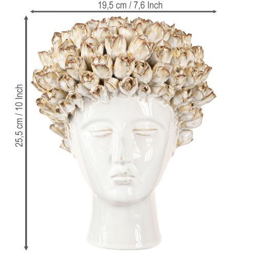 Artículo Jarrón de cerámica con forma de cabeza y rosas, color blanco y marrón, Ø19 cm, alto 2,5 cm
