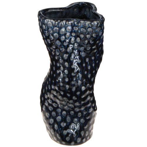 Jarrón decorativo coral de cerámica azul beige curvado H20cm