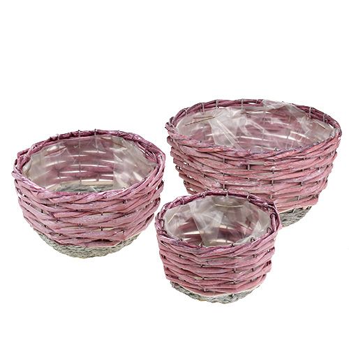 Floristik24 Cesta redonda set de 3 Ø14cm - 24cm rosa, natural