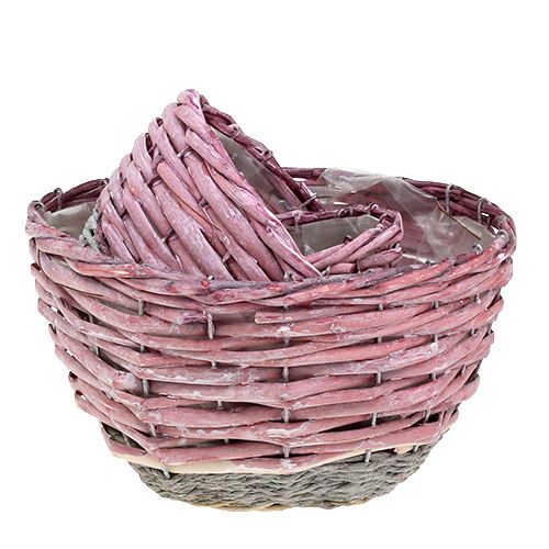 Floristik24 Cesta redonda set de 3 Ø14cm - 24cm rosa, natural