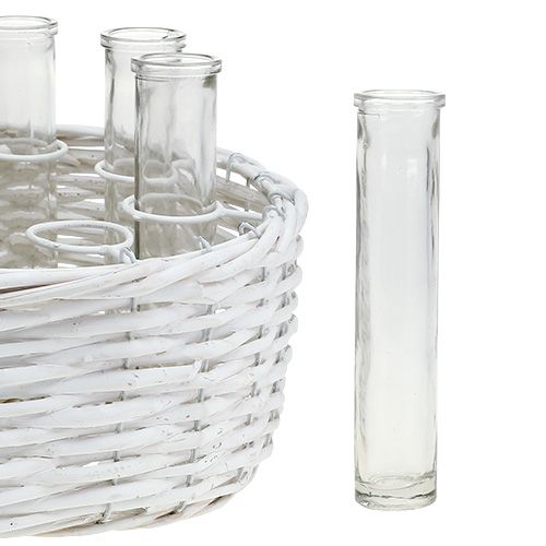 Floristik24 Cesta redonda blanca Ø27cm con 8 probetas