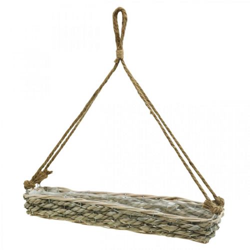 Floristik24 Cesta para colgar, cesta colgante, macetero trenzado color natural, blanco lavado L43.5cm