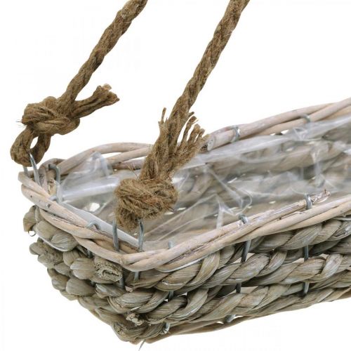 Cesta para colgar, cesta colgante, macetero trenzado color natural, blanco lavado L43.5cm