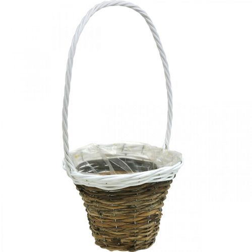 Artículo Cesta con asa, cesta natural para plantar, cesta de flores redonda natural, blanco H49cm Ø23.5cm