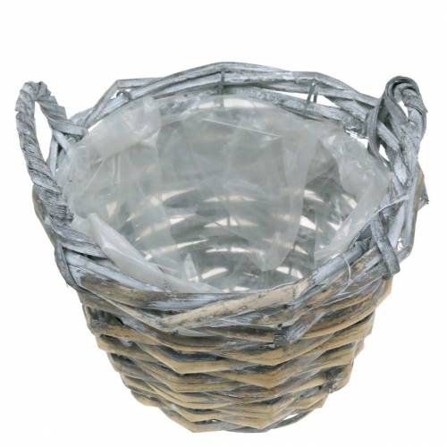 Floristik24 Cesto trenzado gris blanco Ø17cm alto 12cm con asas