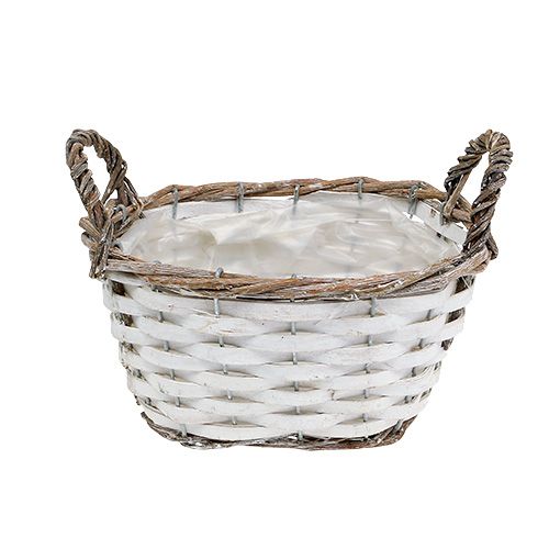 Floristik24 Cesta con asas ovalada natural, blanca 20 x 14cm