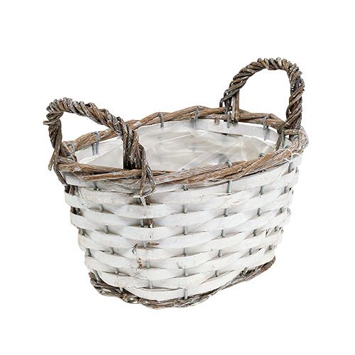 Floristik24 Cesta con asas ovalada natural, blanca 20 x 14cm