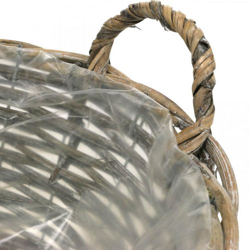 Floristik24 Cesta con asas, macetero, concha de mimbre natural, blanco lavado H15cm Ø35cm