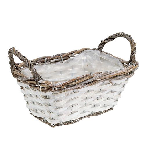 Floristik24 Cesto cuadrado con asas blanco natural 22 x 14cm