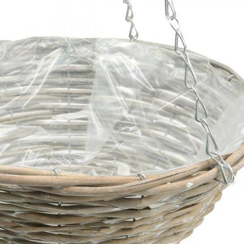 Artículo Cuenco para colgar, cesta colgante trenzada natural, blanco lavado H15cm Ø30cm