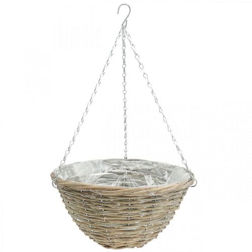 Cesta de flores para colgar, macetero trenzado natural, blanco lavado H17cm Ø35cm