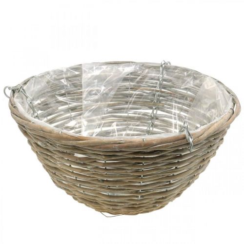 Floristik24 Cesta de flores para colgar, macetero trenzado natural, blanco lavado H17cm Ø35cm