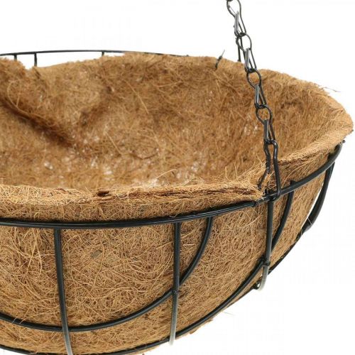 Floristik24 Cuenco para colgar, cesta colgante fibras de coco, metal natural, negro H16,5cm Ø35cm