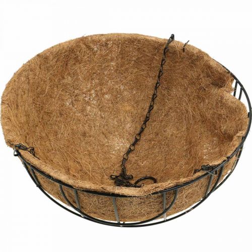 Floristik24 Cuenco para colgar, cesta colgante fibras de coco, metal natural, negro H16,5cm Ø35cm
