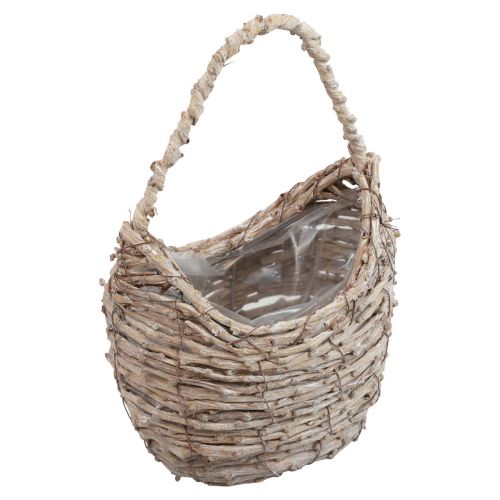 Cesta con asa cesta de mimbre blanco lavado 18×11×11cm