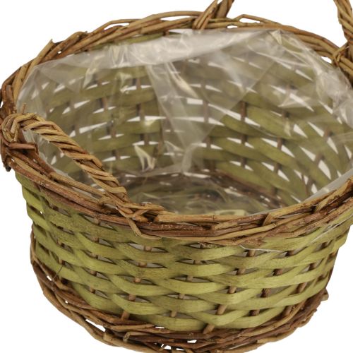 Artículo Cesta redonda para plantas tejida con asas verde Ø24cm H17cm
